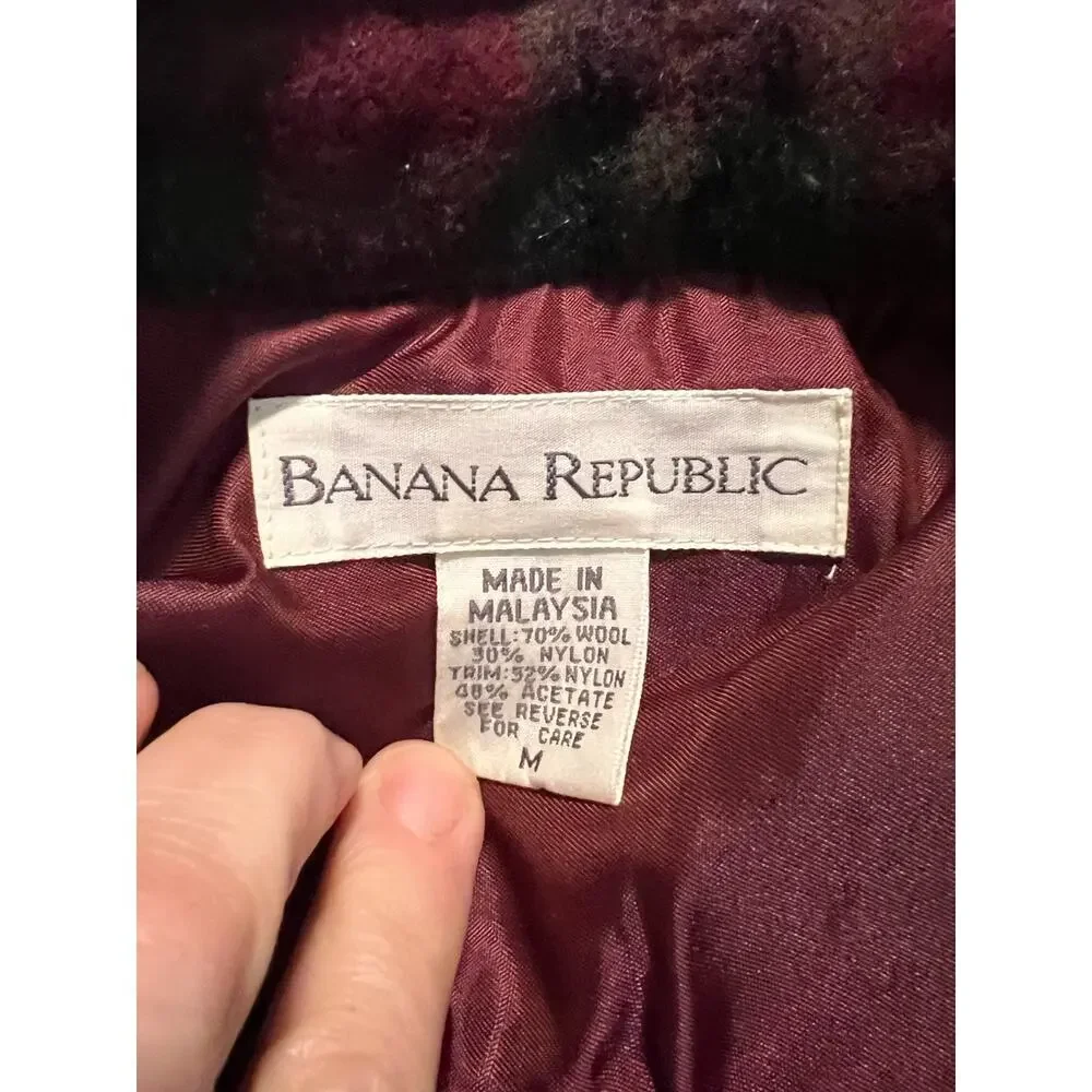 VTG Banana Republic Men's Burgundy Plaid Heavy Wool Button Up Long Slv Shirt M